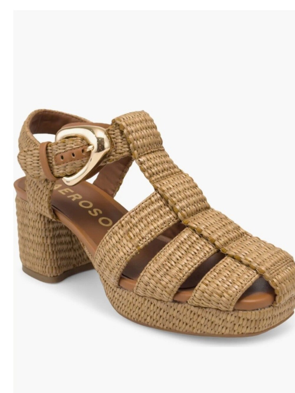 Aerosole Soave Woven Block Heel Tan Sandals
